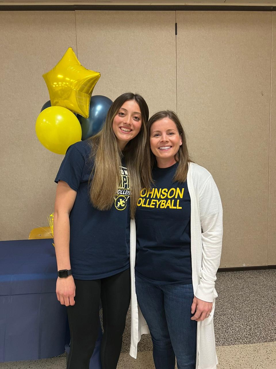 Camilla Ossola, left, said Silver Lake volleyball coach Sarah Johnson helped her during the college recruiting process. Ossola will play for Johnson County Community College.