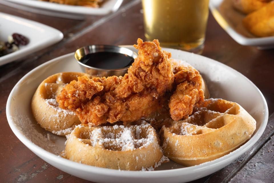 Chicken and Waffles is on the brunch menu at Grand Trunk Pub.