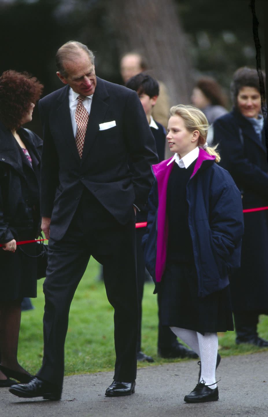 <p>The same day of her gymnastics performance, Zara is seen giving her grandfather, Prince Philip, a tour of her prep school while in uniform.<br></p>