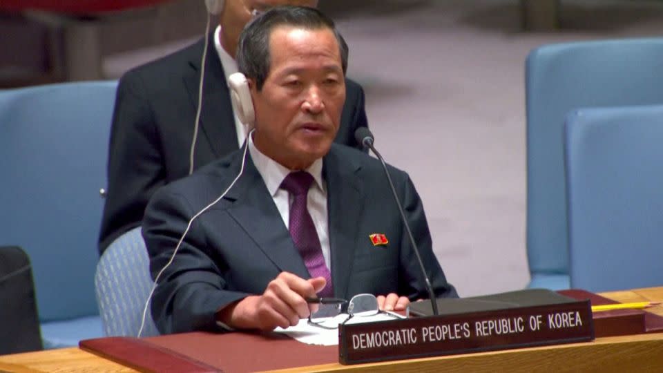 North Korea's UN ambassador Kim Song attends a UN Security Council meeting on Friday, August 25. - UNTV/Reuters