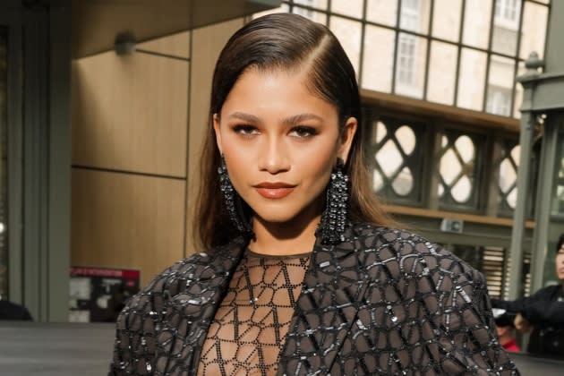 Zendaya Wears a Sheer Bodysuit Covered in Crystal-Embellished Logos in ...