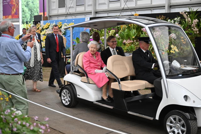The Queen arrived at The Chelsea Flower Show in a custom electric vehicle. (Getty Images)