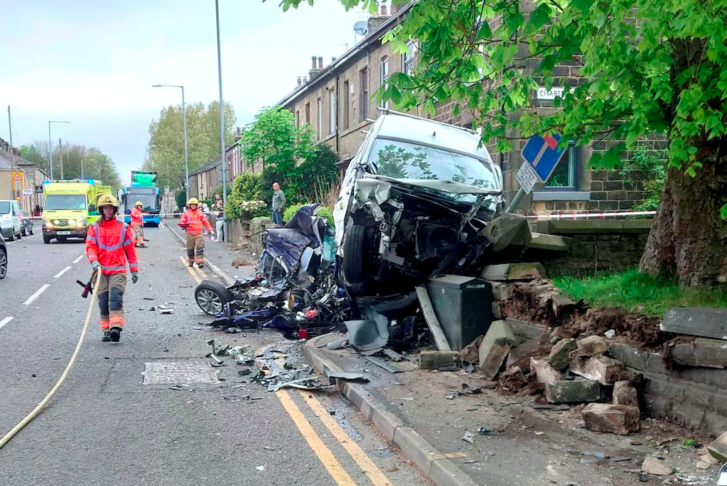 The vehicles were devastated after the HGV smashed into the them. (SWNS)