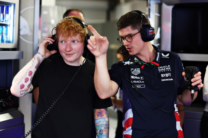 Ed Sheeran was given a tour of the Oracle Red Bull Racing garage prior to Sprint Qualifying ahead of the F1 Grand Prix of Miami at Miami International Autodrome