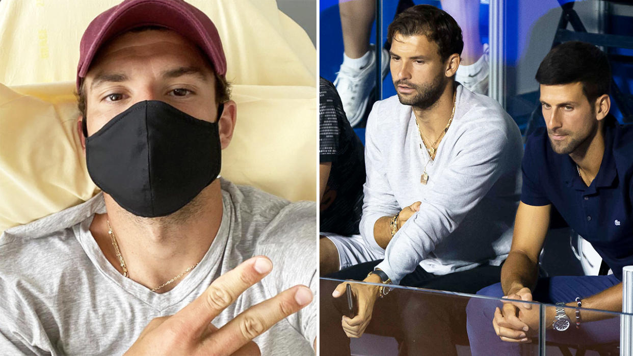 Grigor Dimitrov, pictured here after contracting coronavirus at the Adria Tour.