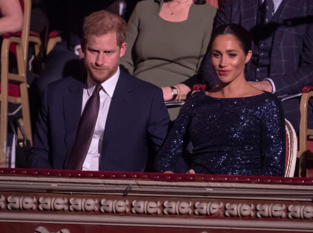 Britain&#39;s Prince Harry and Meghan, Duchess of Sussex attend the premiere of Cirque du Soleil&#39;s &#39;Totem&#39; at the Royal Albert Hall in London, Britain, January 16, 2019. Paul Grover/Pool via REUTERS