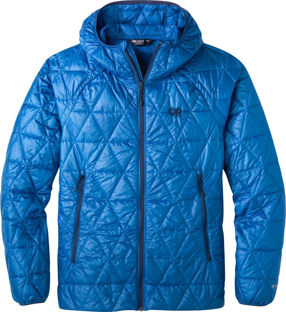 Blue quilted down hoodie jacket