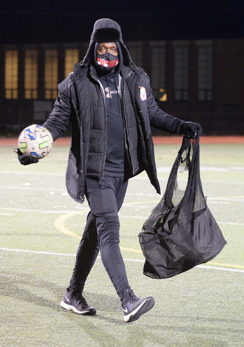 Brockton FC coach Herminio Furtado, during practice at Randolph High School Tuesday, Dec. 8, 2020.Brockton FC is in the Final Four of the Eastern Regional of the United Premier Soccer League’s National Tournament. They're one of 16 teams left in the national tournament.
