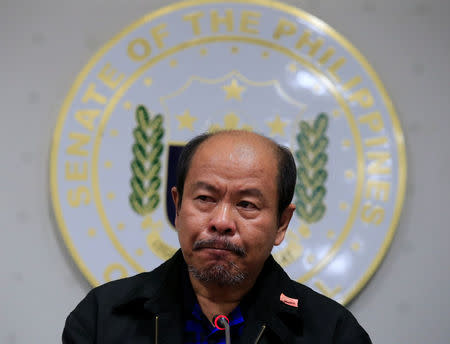 Arturo Lascanas, a retired Davao policeman, speaks during a news conference at the Senate headquarters in metro Manila, Philippines February 20, 2017. REUTERS/Romeo Ranoco