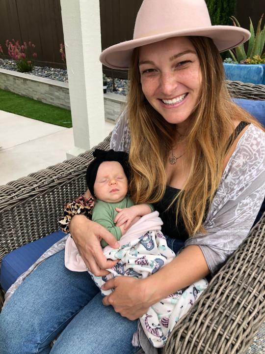 Lauren Mosteller is shown with baby Zoe, who was born in April 2020 in Encinitas, California.