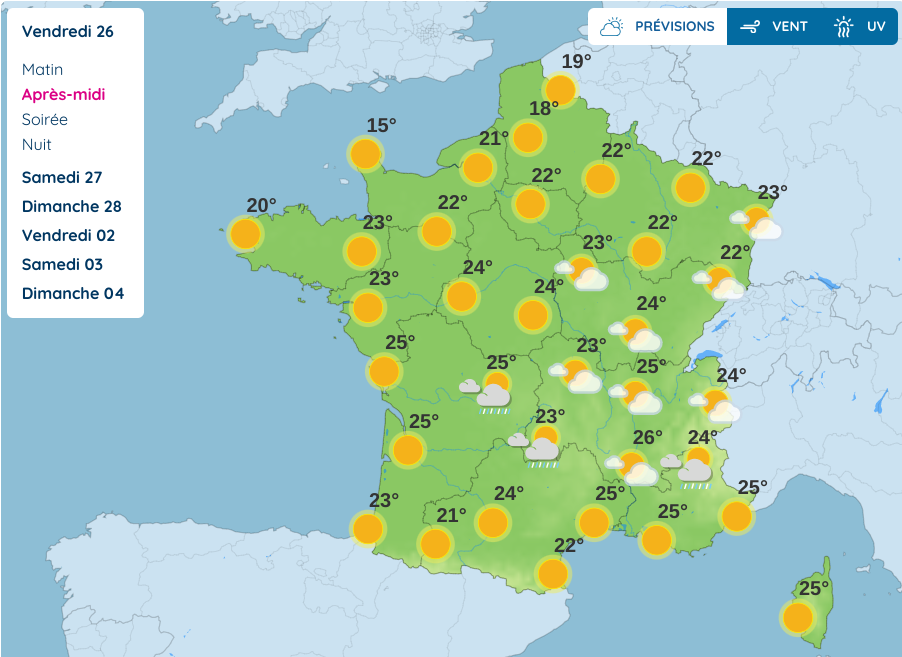 Température vendredi 26 mai après-midi