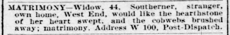 St Louis Post Despatch, 1899 (wants cobwebs brushed away)   April 16,1899