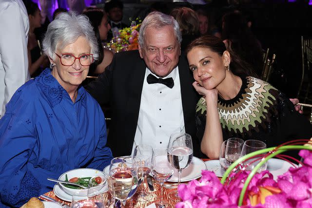 <p>Jamie McCarthy/Getty Images</p> From Left: Kathleen Holmes, Martin Holmes and Katie Holmes at the American Ballet Theatre Spring Gala at Cipriani 42nd Street on May 14, 2024 in New York City