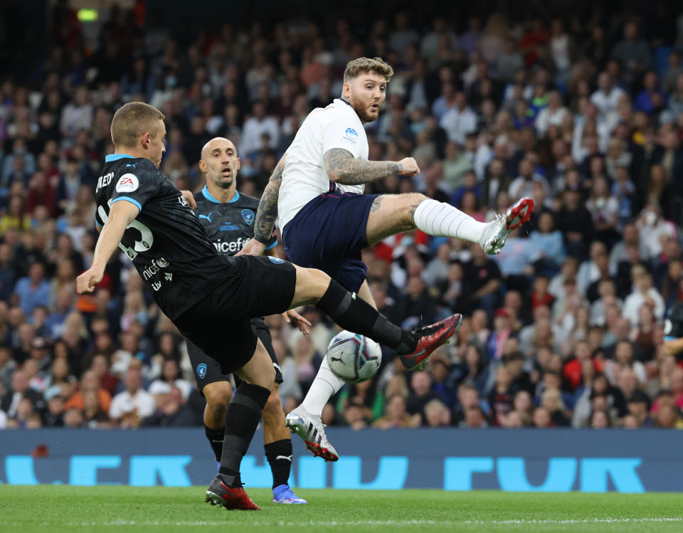 MANCHESTER, ENGLAND - SEPTEMBER 04:James Arthur during Soccer Aid for Unicef 2021 at Etihad Stadium on September 4, 2021 in Manchester, England. (Photo by Mike Marsland/WireImage)