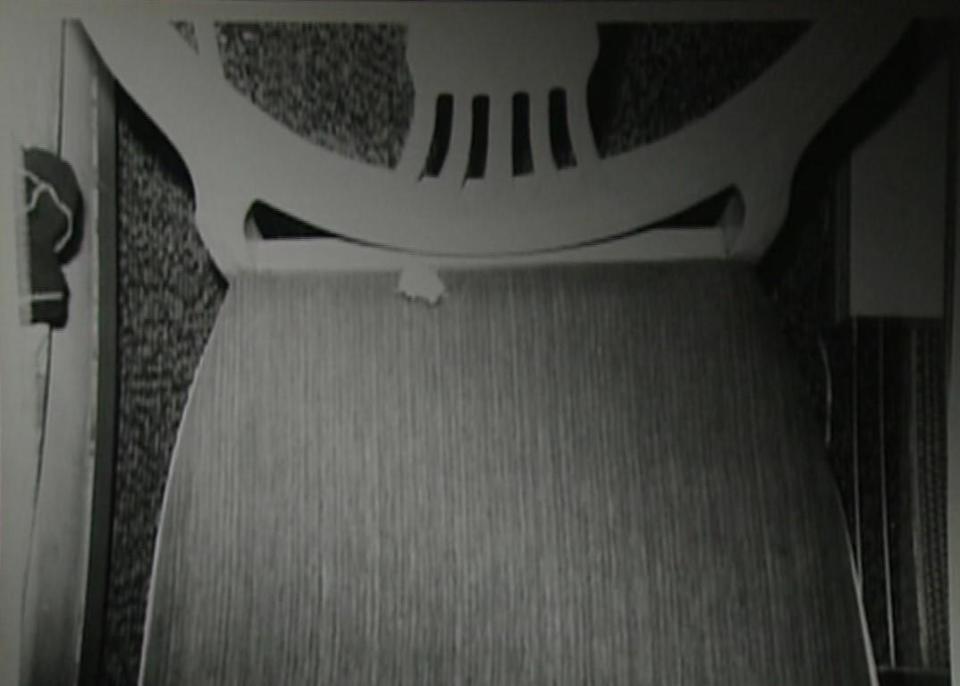 The chair Gary Taylor used during the altercation at Catherine Shelton's home. / Credit: Trail evidence