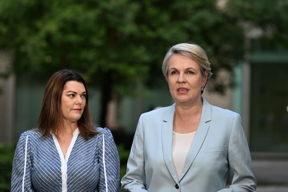 Australian Greens Senator Sarah Hanson-Young (left) has called on the government to implement stronger environmental protections. Source: AAP