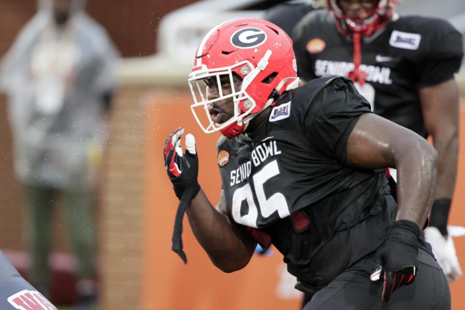 Georgia defensive lineman Devonte Wyatt runs a drill ahead of the Senior Bowl.