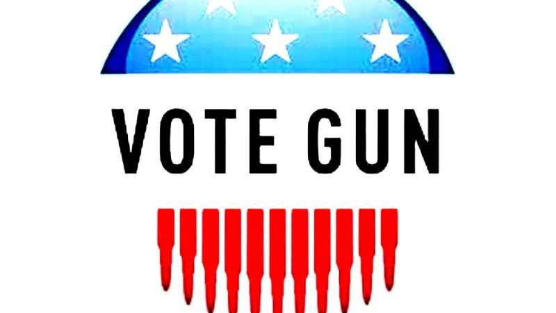 A portion of the book cover of "Vote Gun" by Patrick J. Charles