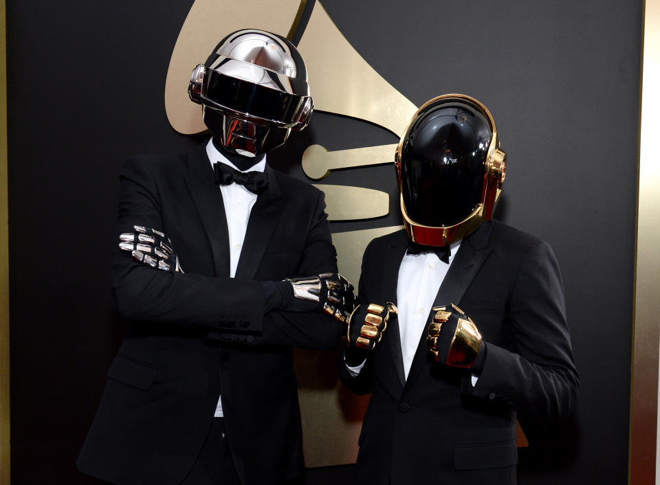 LOS ANGELES, CA - JANUARY 26:  Musical group Daft Punk attends the 56th GRAMMY Awards at Staples Center on January 26, 2014 in Los Angeles, California.  (Photo by Michael Kovac/WireImage)