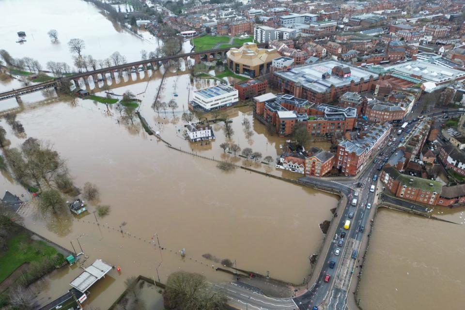 A view of Worcester city centre flooded by the River Severn (David Davies/PA) (PA Wire)