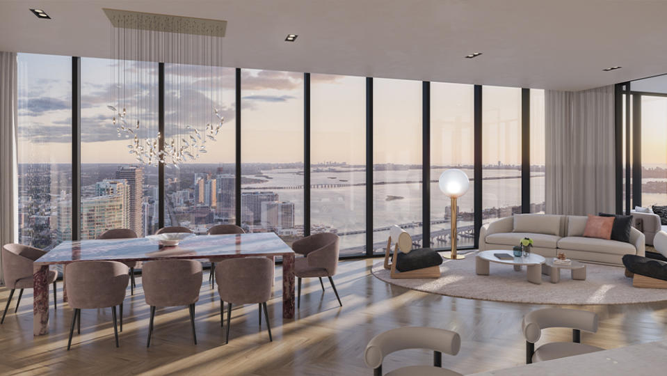 A dining room with views over Biscayne Bay.