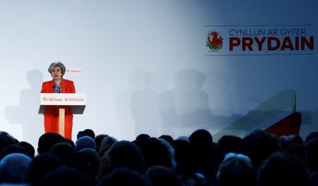 Britain's Prime Minister Theresa May speaks at the Conservative Party's Spring Forum in Cardiff, Wales, March 17, 2017. REUTERS/Rebecca Naden