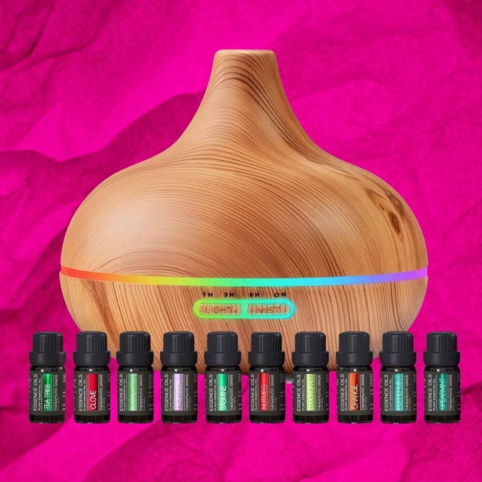 In addition to massage and regular exercise, Gaither said that aromatherapy may help. Although there is little clinical evidence to support aromatherapy as any type of treatment, many people do turn to it as a way to relieve stress or improve their mood. According to reviewers, this highly rated essential oil kit creates a calming environment and features a light-shifting diffuser and 10 therapeutic-grade essential oils in scents like lavender, clove, jasmine, and spearmint.You can buy this aromatherapy diffuser and oils for around $40.