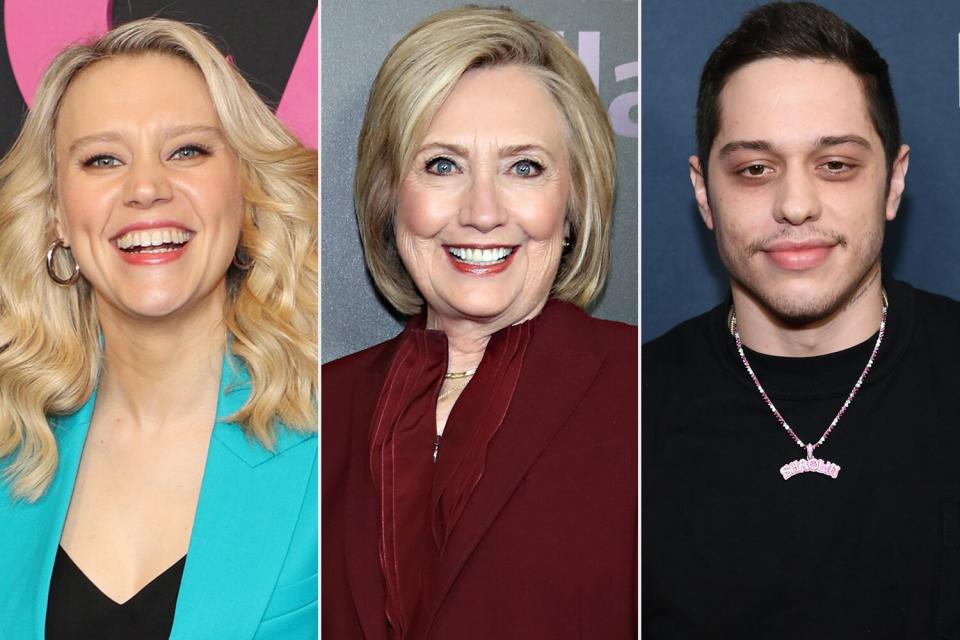 NEW YORK, NEW YORK - MARCH 01: Kate McKinnon attends Peacock's "Joe vs Carole" Photo Call at 30 Rockefeller Plaza on March 01, 2022 in New York City. (Photo by Rob Kim/Getty Images); NEW YORK, NEW YORK - MARCH 04: Hillary Clinton attends the "Hillary" New York Premiere at Directors Guild of America Theater on March 04, 2020 in New York City. (Photo by Cindy Ord/WireImage); NEW YORK, NEW YORK - MARCH 05: Pete Davidson attends the premiere of "Big Time Adolescence" at Metrograph on March 05, 2020 in New York City. (Photo by Dimitrios Kambouris/Getty Images)