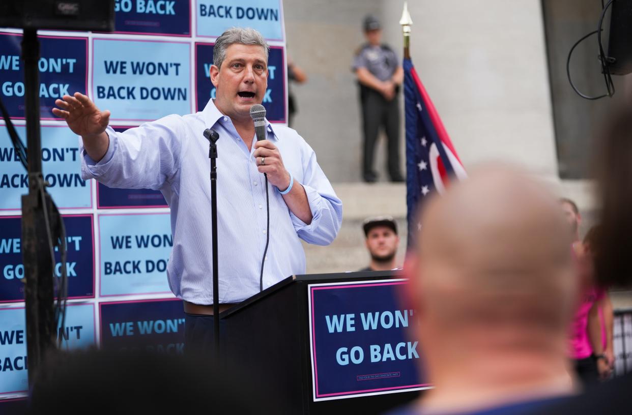 U.S. Rep. Tim Ryan speaks during a rally organized by the Democratic Party at the Ohio Statehouse following the overturning of Roe v. Wade.