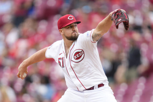 Cincinnati Reds starting pitcher Graham Ashcraft throws against the Chicago White Sox in the first inning of a baseball game in Cincinnati, Sunday, May 7, 2023. (AP Photo/Jeff Dean)