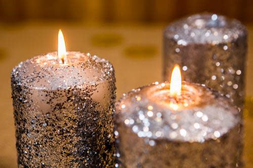 Holiday Glitter Pillar Candles