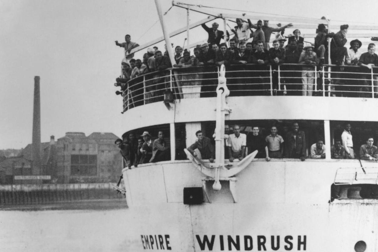 22nd June 1948: The ex-troopship 'Empire Windrush' arriving at Tilbury Docks from Jamaica, with 482 Jamaicans on board, emigrating to Britain: Getty Images