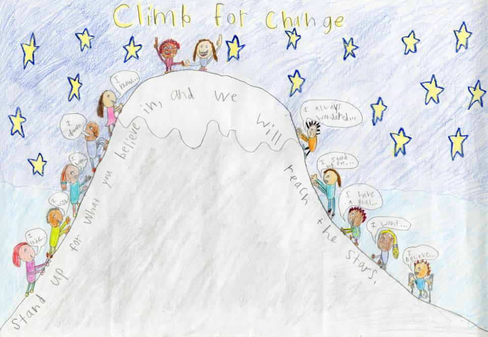 Kaylee Spangler's illustration is one of the entries being considered for the poster essay in the category of Grades K-3. The theme for the 28th Annual Brown County Martin Luther King Jr. Celebration is "Reaching the mountaintop: How do we get there?"