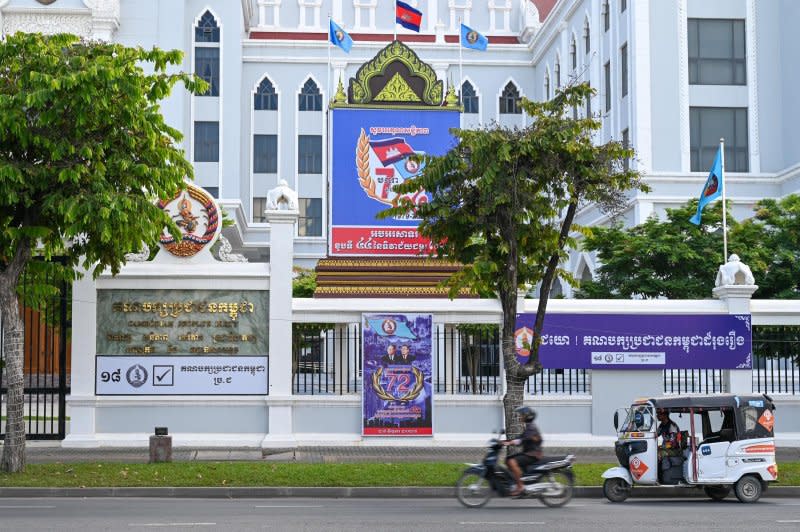 The Cambodian People's Party claimed 120 of 125 parliament seats, local media reported on Monday. Its headquarters is seen in Phnom Penh ahead of the election. Photo by Thomas Maresca/UPI