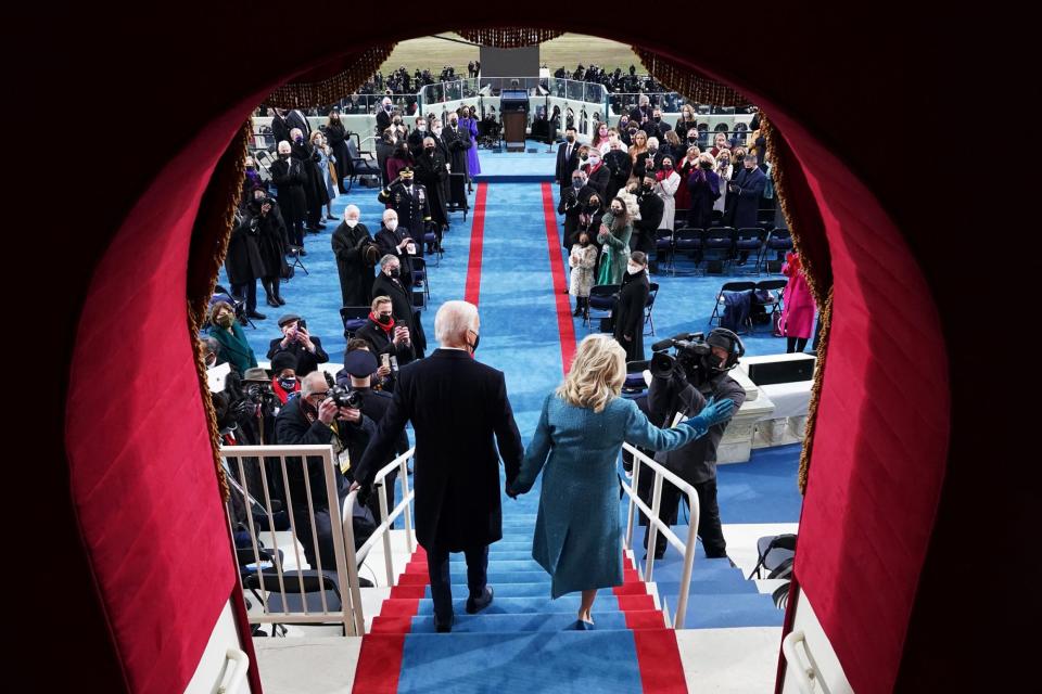 <p>Joe Biden and Jill Biden arrive for the inauguration. </p>