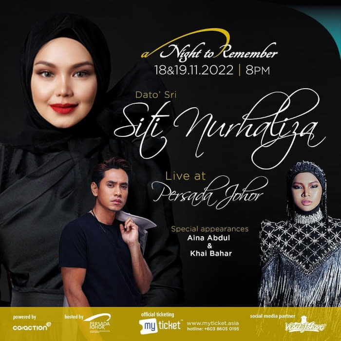 Aina Abdul and Khai Bahar will be performing at Siti's concert