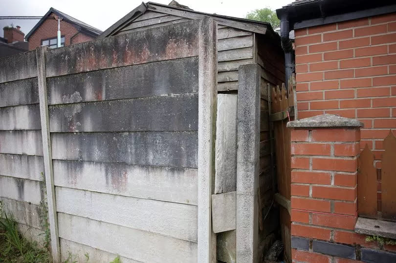 Shed where the arson attack took place . The home of Mohammed Usman Hameed in Prestwich