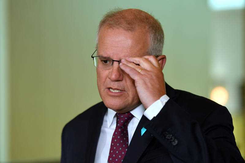 Prime Minister Scott Morrison at a press conference to answer sexual assault allegations made by staffer Brittany Higgins against a male staffer at Parliament House in Canberra.