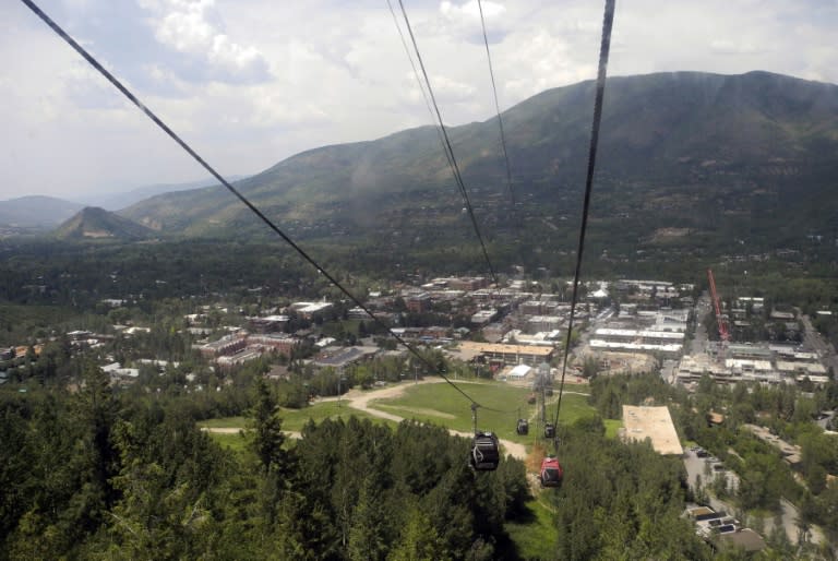 An aerial view of Aspen, Colorado, taken from a gondola descending from Aspen Mountain; the posh ski resort is home to the Aspen Music Festival that has this year devoted its season to Paris