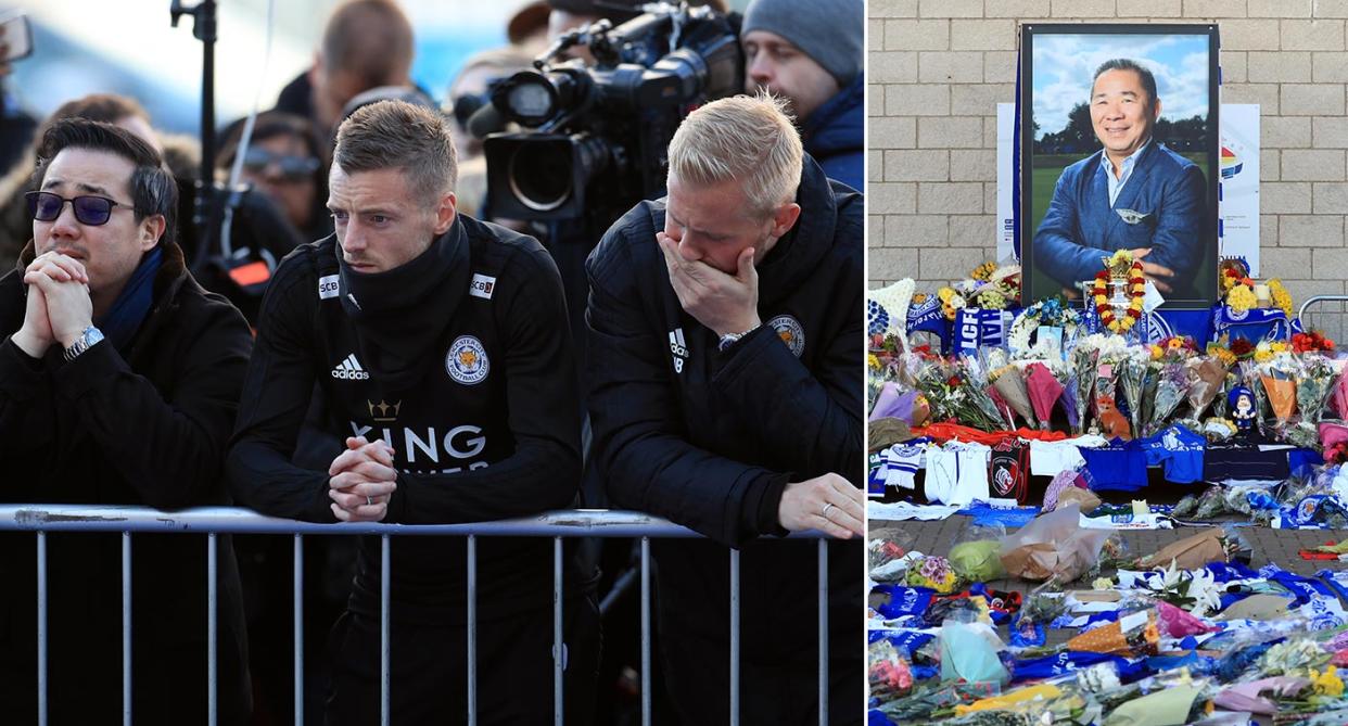Leicester players turned out with the Srivaddhanaprabha family to pay tributes to the Foxes owner
