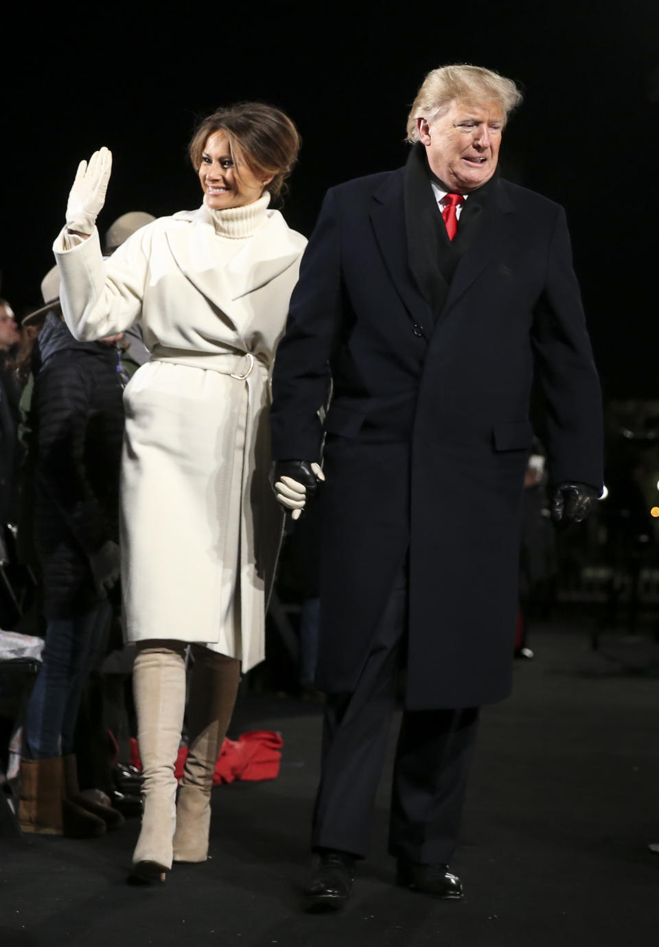 Melania Trump at the National Christmas Tree lighting, pictured with husband Donald. [Photo: Getty]