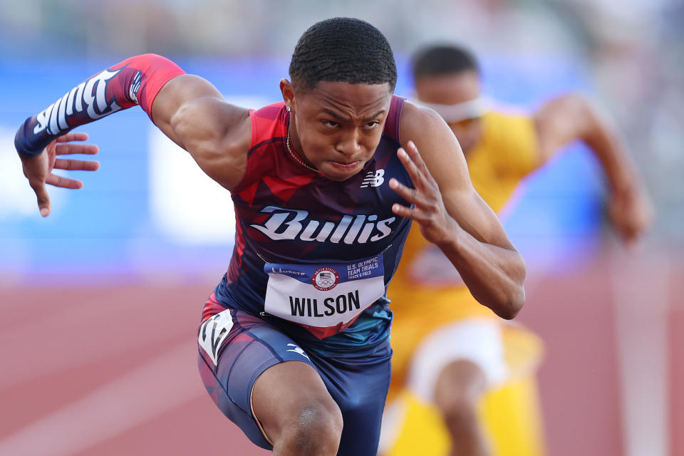 Wilson during the men's 400 meter final at U.S. Trials back in June. (Patrick Smith/Getty Images)