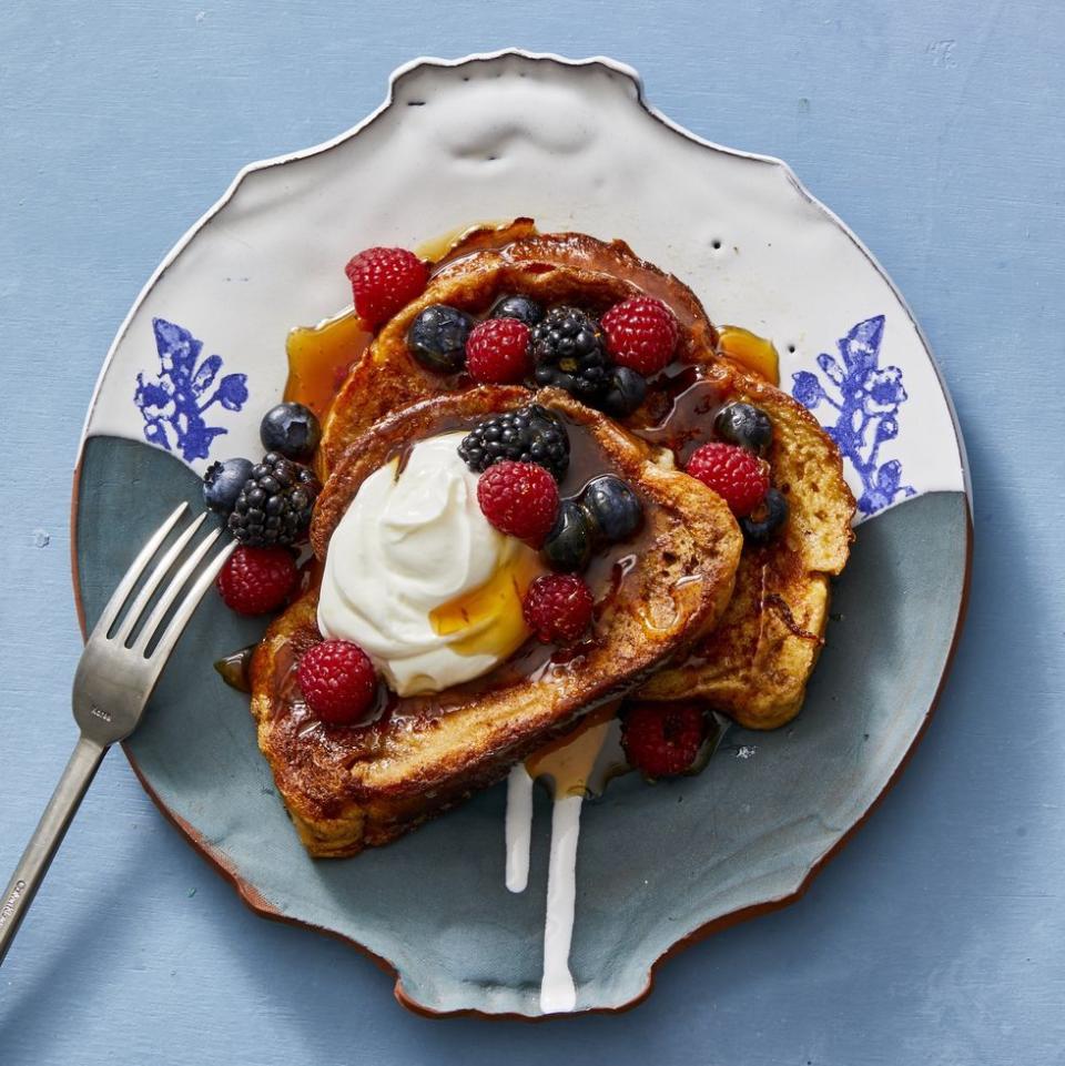 <p>Spend a few extra minutes in the morning serving up fluffy, crisp French toast for your special someone.</p><p>Get the <strong><a href="https://www.goodhousekeeping.com/food-recipes/a32584903/how-to-make-french-toast-recipe/" rel="nofollow noopener" target="_blank" data-ylk="slk:French Toast recipe;elm:context_link;itc:0;sec:content-canvas" class="link ">French Toast recipe</a></strong>. </p><p><strong>RELATED: </strong><a href="https://www.goodhousekeeping.com/holidays/valentines-day-ideas/g30459063/valentines-day-breakfast-ideas/" rel="nofollow noopener" target="_blank" data-ylk="slk:30 Delicious Valentine's Day Breakfast Ideas for the Most Romantic Morning Ever;elm:context_link;itc:0;sec:content-canvas" class="link ">30 Delicious Valentine's Day Breakfast Ideas for the Most Romantic Morning Ever</a></p>