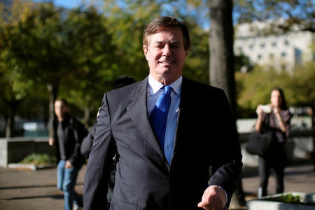 Former Trump 2016 campaign chairman Paul Manafort leaves U.S. Federal Court, after being arraigned on twelve federal charges in the investigation into alleged Russian meddling in the 2016 U.S. presidential election in Washington, U.S. October 30, 2017. REUTERS/James Lawler Duggan