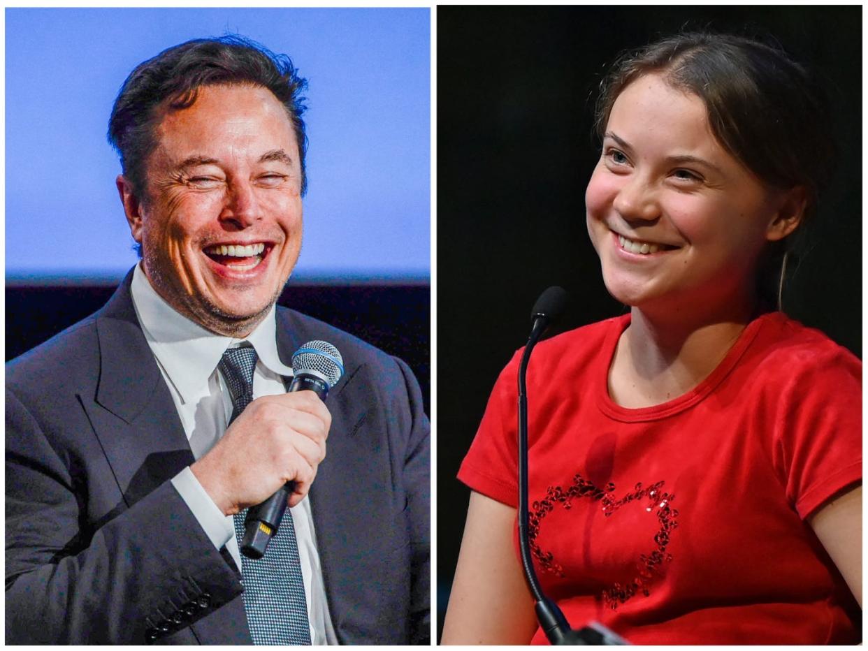 Tesla CEO Elon Musk (left) and environmental activist Greta Thunberg.