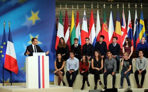 Mr Macron laid out his vision to an audience at the Sorbonne University in Paris  - Credit: Reuters