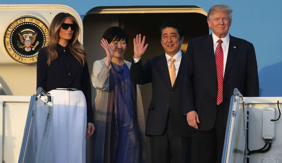 Melania and President Trump Arrive In West Palm Beach With Japanese Prime Minister Shinzo Abe For Weekend At Mar-a-Lago