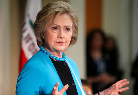 U.S. Democratic presidential candidate Hillary Clinton speaks during a visit to the California African American Museum in Los Angeles, California, U.S. May 5, 2016. REUTERS/Lucy Nicholson