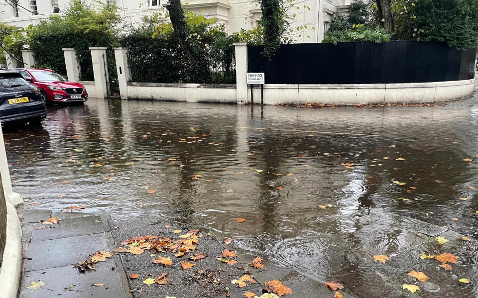 Park Place Villas near Maida Vale in London part of which is flooded due to heavy overnight rain. Picture date: Thursday November 3, 2022.