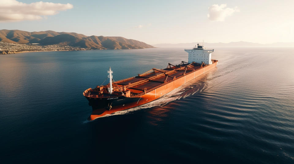 Astonishing view of a modern dry bulk vessel sailing on a serene sea.